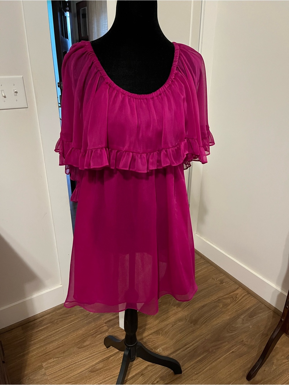 Free People Fuchsia Ruffle Chiffon Tunic Dress Size Small